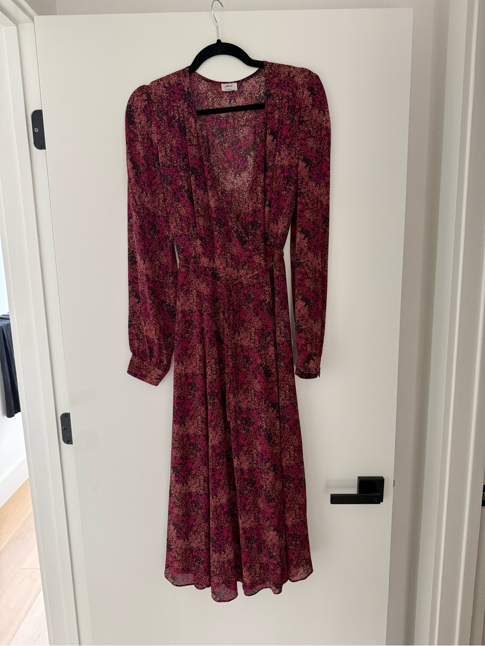 Wilfred Pink & Black Long Sleeve Printed Midi Wrap Dress